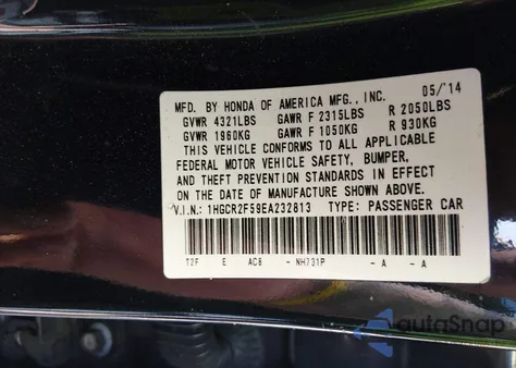 2014 Honda Accord Sport z USA, uszkodzony, nr VIN 1HGCR2F59EA232813